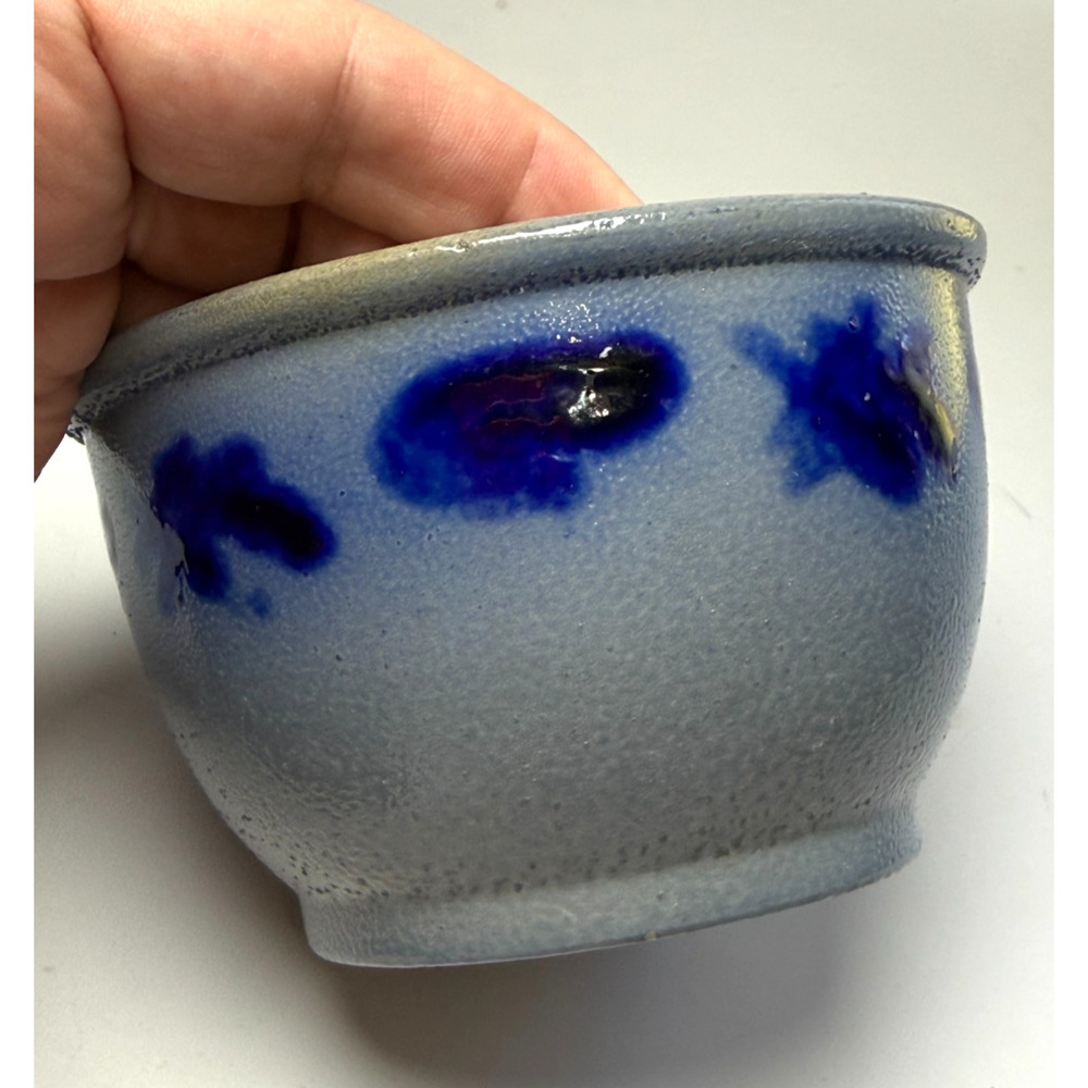 Hand Painted Salt Glazed Stoneware Pottery Bowl Crock Cobalt Blue Design No Mark